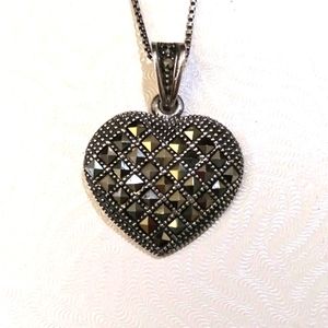 Sterling Silver Marcasite Heart Necklace